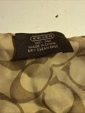 Coach Silk Scarf in Beige and Brown Signature Print